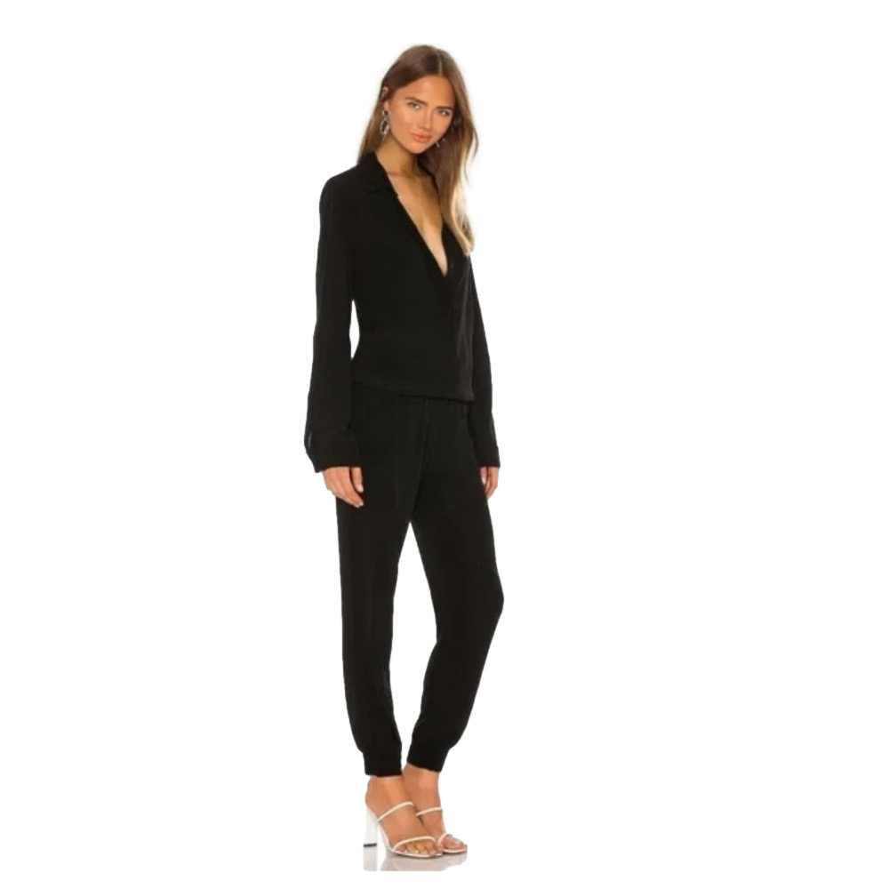 Monrow Revolve Crepe Black Long Sleeve Jumpsuit Size Medium - NWT - Picture 3 of 8
